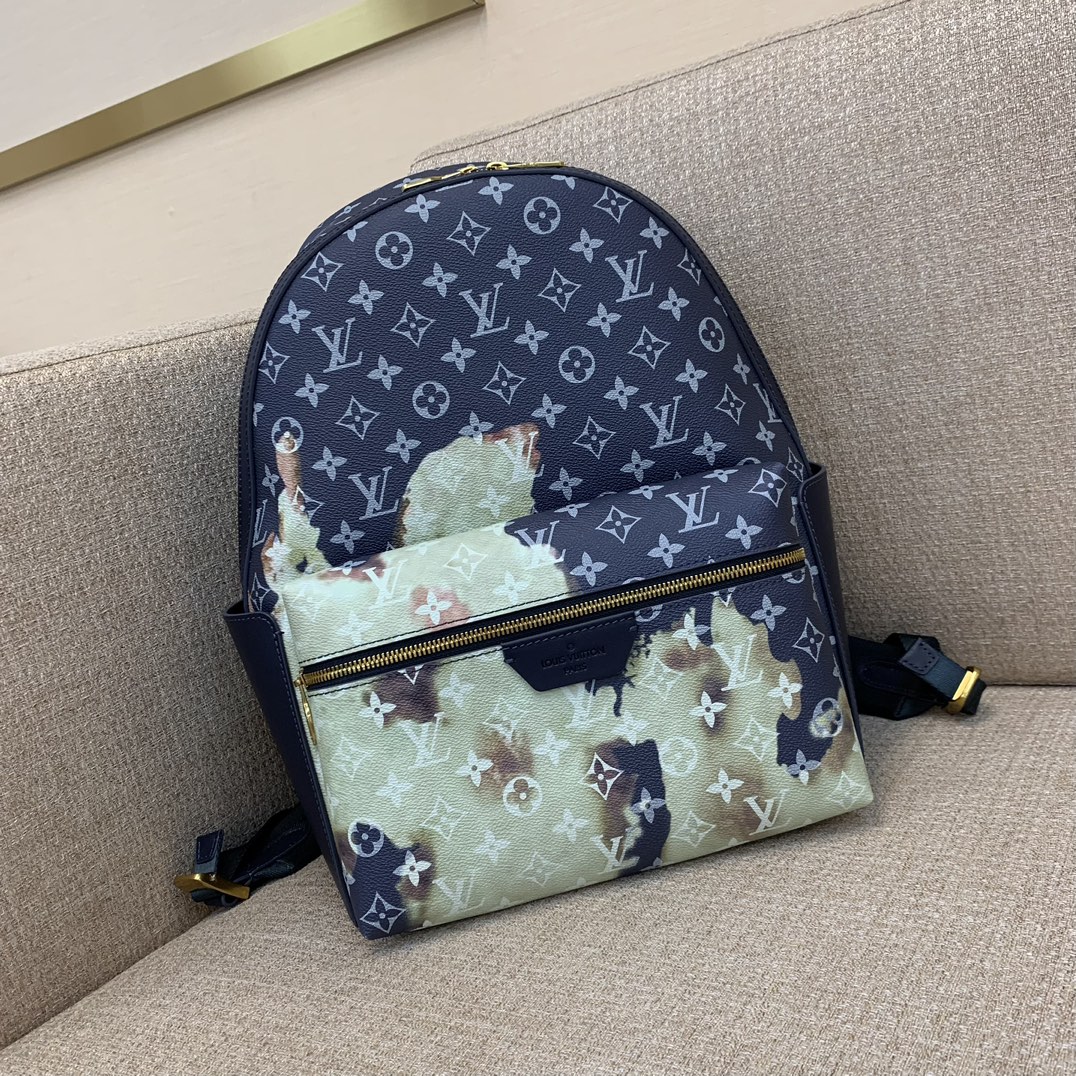 LV Discovery малы ранец Monogram Bleach прынт тэма вогнішча састарэлая металічная фурнітура авангардны шарм-топ якасць