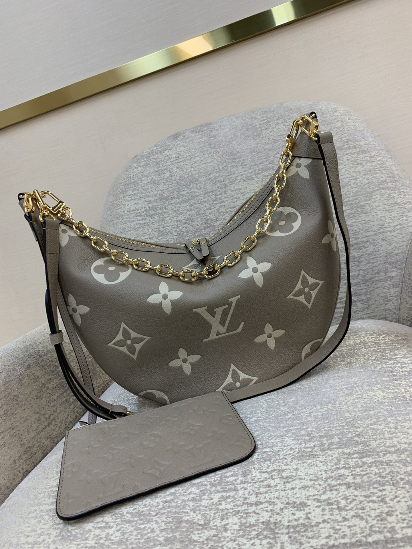 LV Loop Hobo Bag Monogram Empreinte Cowhide Leather Half-Moon Silhouette Detachable Zip Pocket Chain Adjustable Strap Shoulder Crossbody - Top Quality
