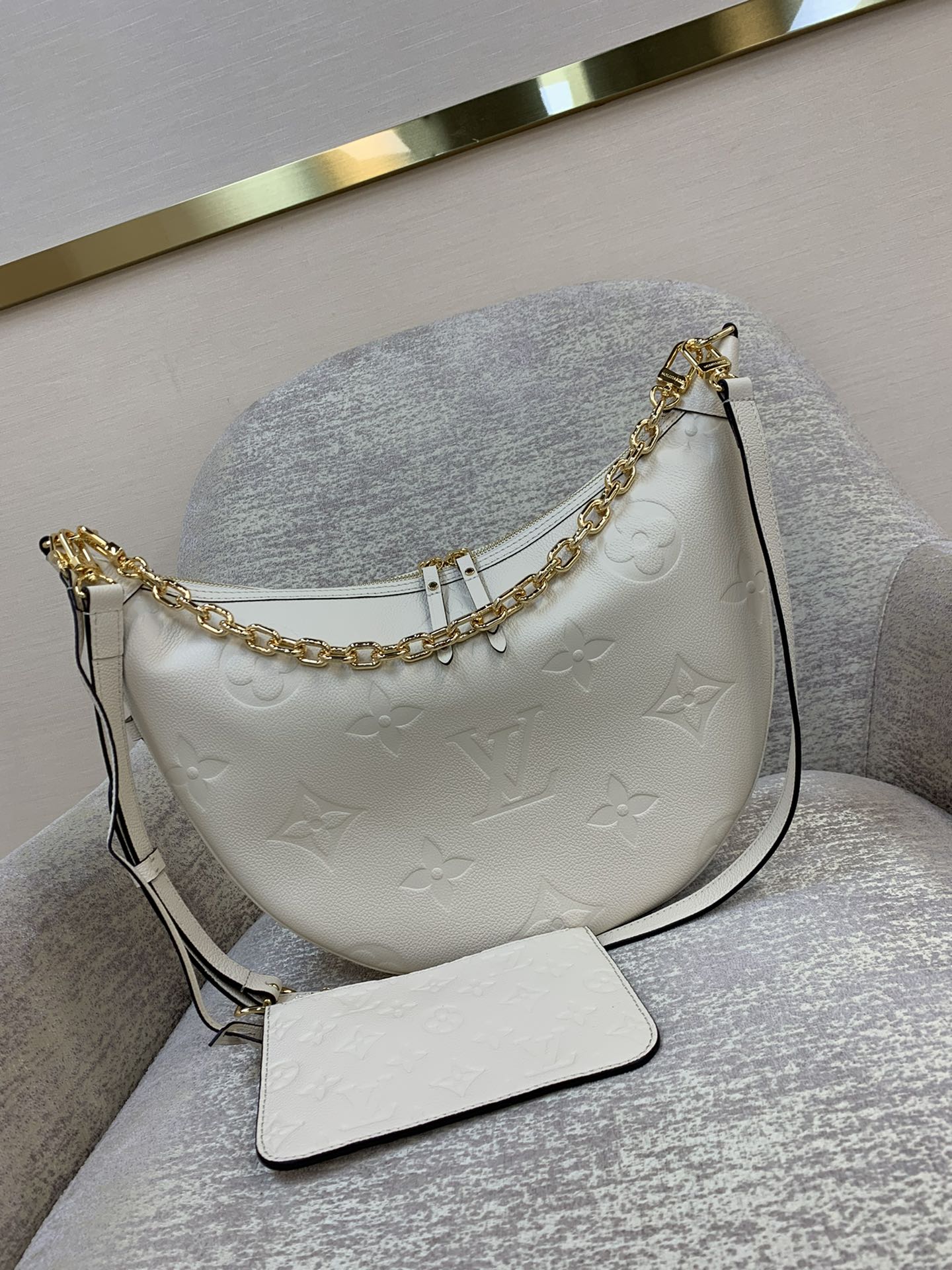 LV Loop Hobo Bag Monogram Empreinte Leather Half-Moon Shape Detachable Zipped Pocket Chain Adjustable Strap Shoulder Crossbody - Top Quality