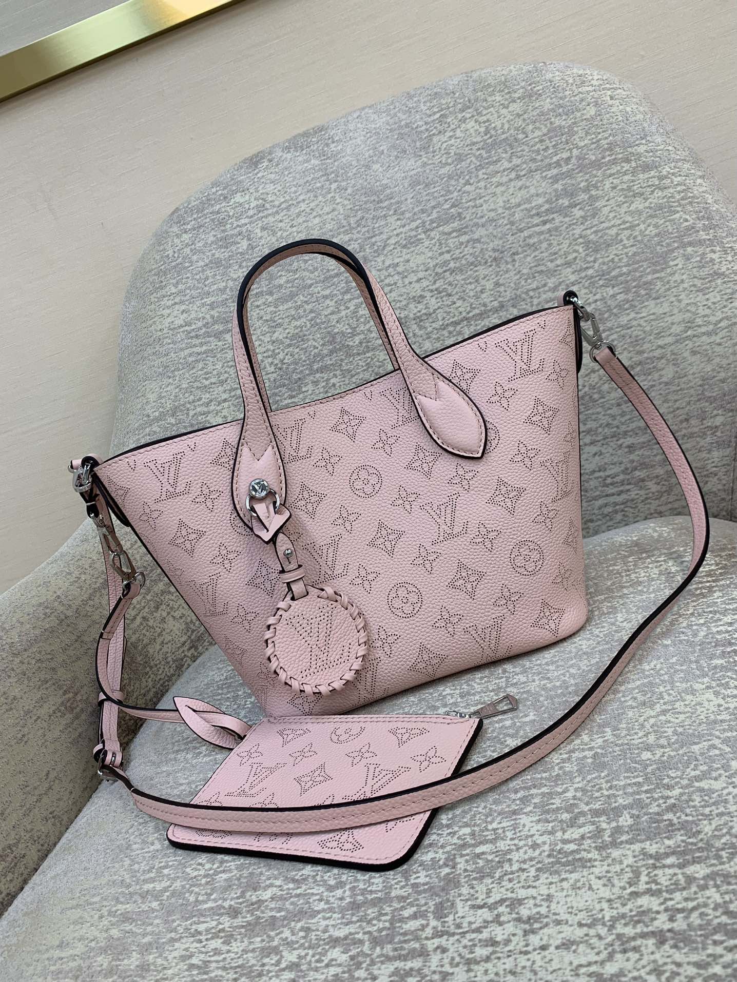 LV Blossom Small Tote Bag Perforated Calf Leather Detachable Zipper Inner Pocket Handle Shoulder Strap Hand Carry Crossbody - Top Quality