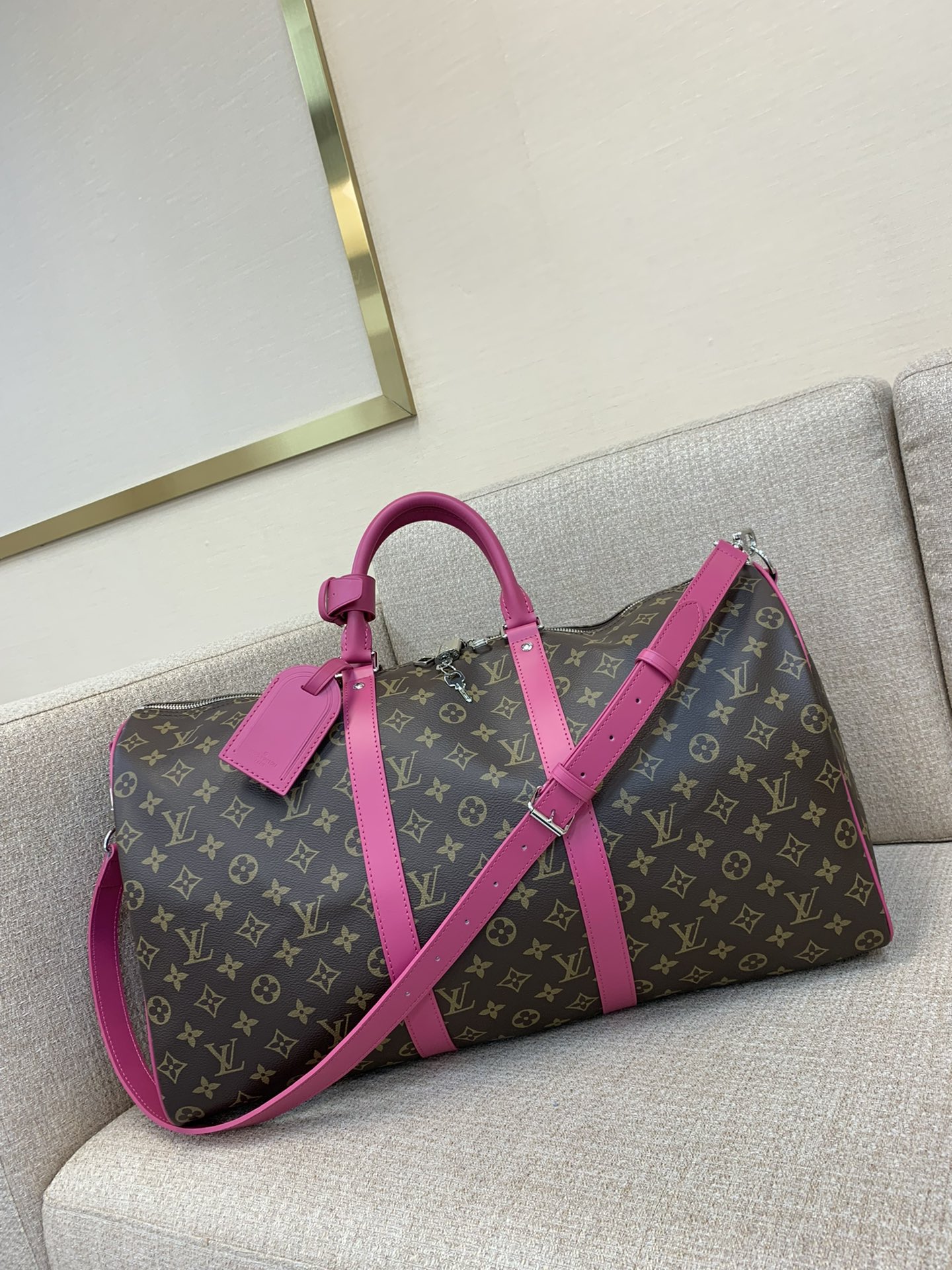 LV Keepall Bandoulière 50 トラベルバッグ Monogram Tonesシリーズ 秋の色彩 縦型LVロゴ 取り外し可能なショルダーストラップ 大容量-トップクオリティ