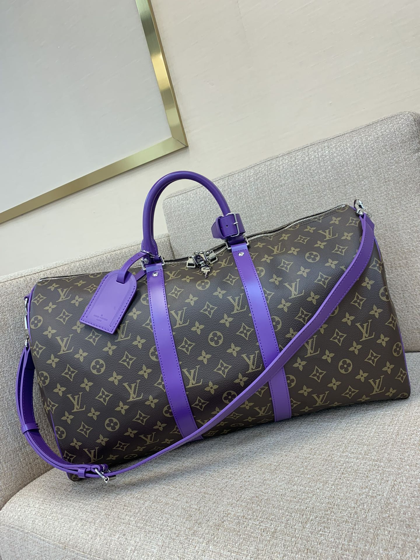LV Keepall Bandoulière 50 トラベルバッグ Monogram Tonesシリーズ 秋の色彩 縦型LVロゴ 取り外し可能なショルダーストラップ 大容量-トップクオリティ