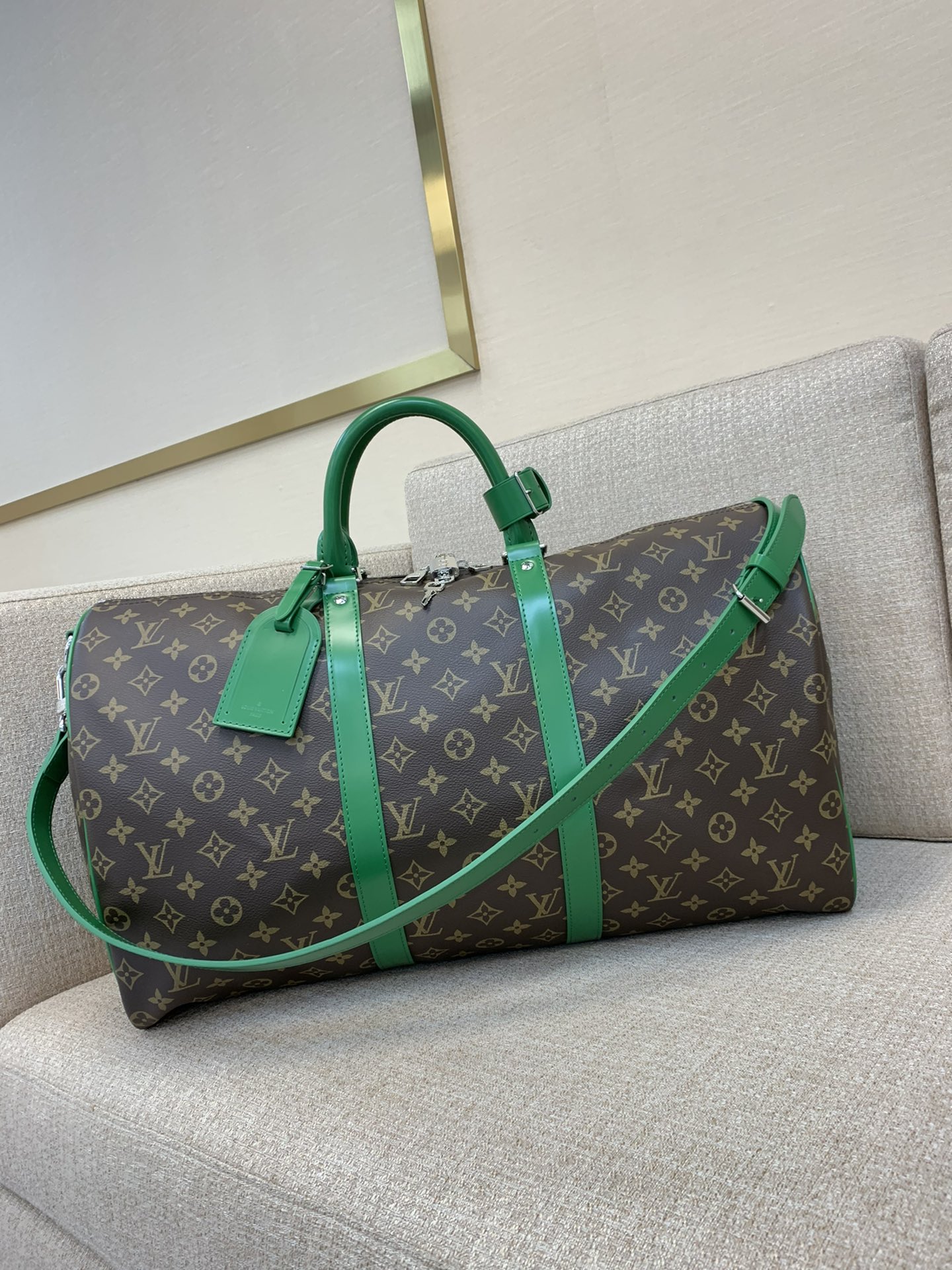 LV Keepall Bandoulière 50 トラベルバッグ Monogram Tonesシリーズ 秋の色彩 縦型LVロゴ 取り外し可能なショルダーストラップ 大容量-トップクオリティ