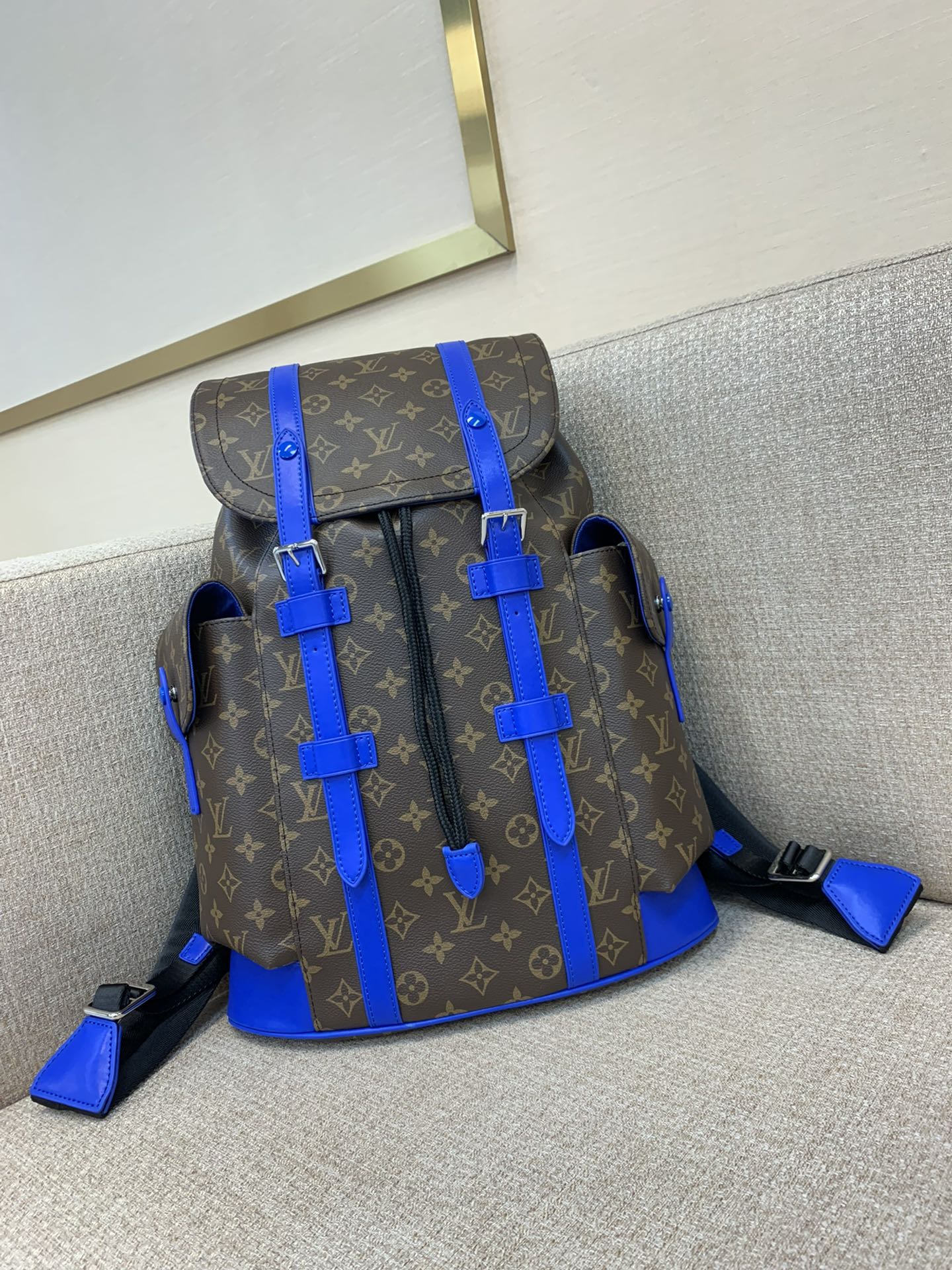 LV Christopher сярэдні заплечнік Monogram Macassar палатно яркая скураная аздабленне бакавая кішэня кішэня для iPad кішэня на маланцы вялікая ёмістасць-вышэйшая якасць