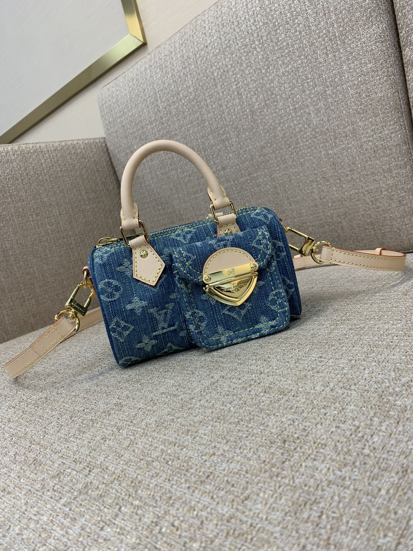 LV Nano Speedy сумка Monogram Denim праная тканіна скураная ручка здымны рамень бакавая кішэня з зашпількай міні-сумка — топ-якасць