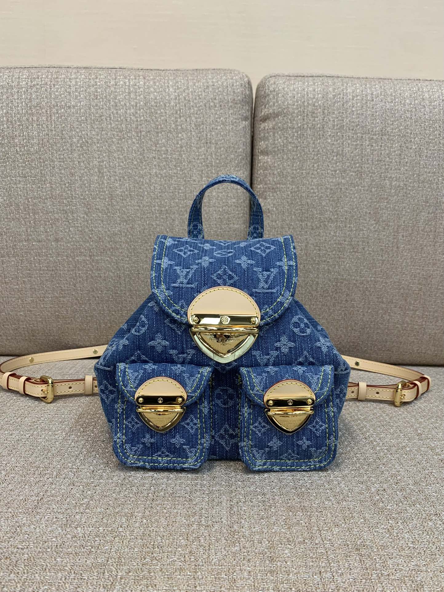 LV Venice заплечны ранец Monogram Denim палатно зашпілька-кліпса адкідная вечка пярэдняя кішэня кампактны вялікі аб'ём-вышэйшая якасць