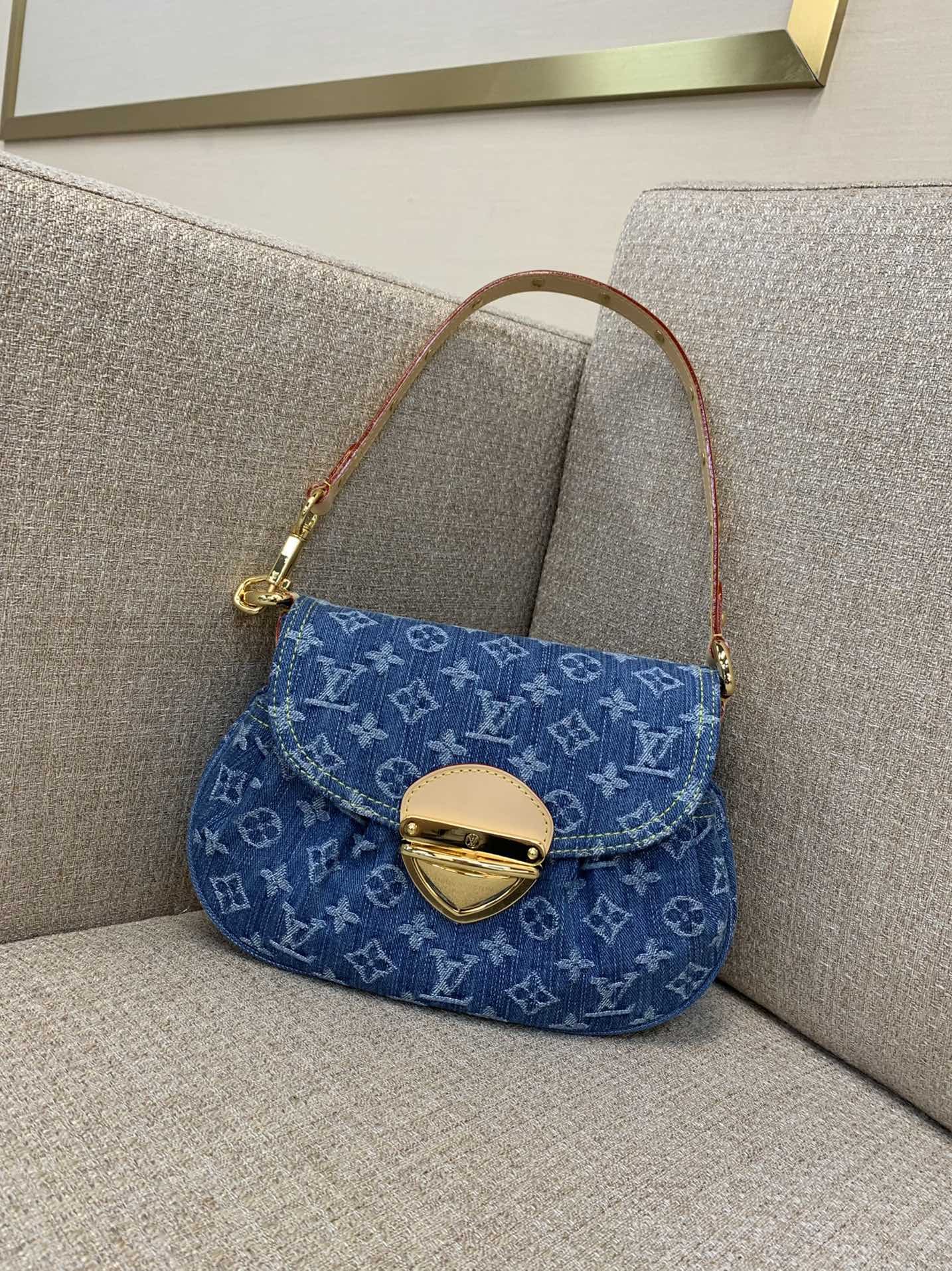 LV Sunset сумка Monogram Denim палатно адбелены пясочны мыццё брэндавая зашпілька плячо-празплечна - вышэйшая якасць