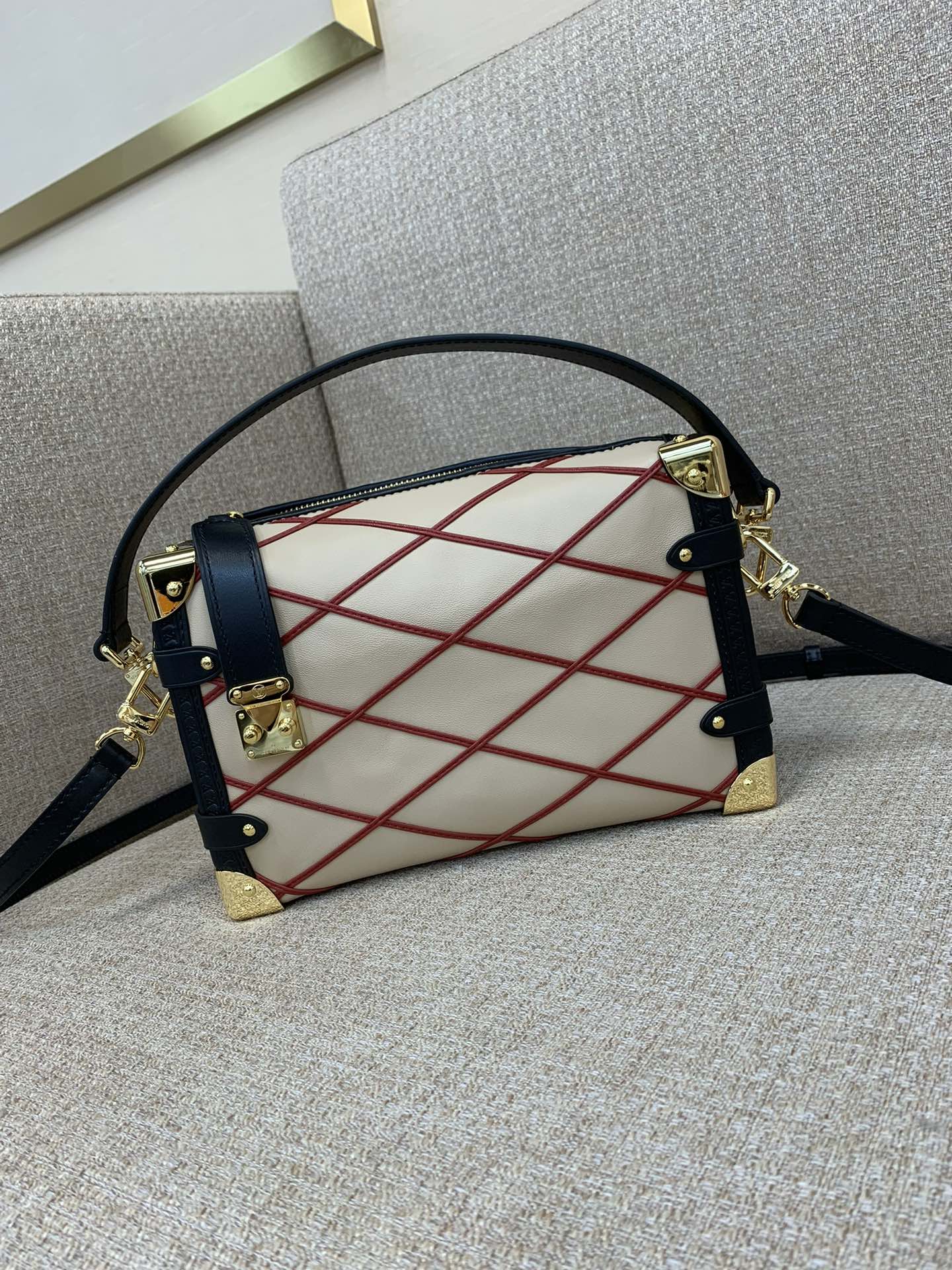 LV Side Trunk малы сумка скура ягняці кантрасная строчка Malletage ромб S-lock зашпілька здымная ручка рамень-вышэйшая якасць
