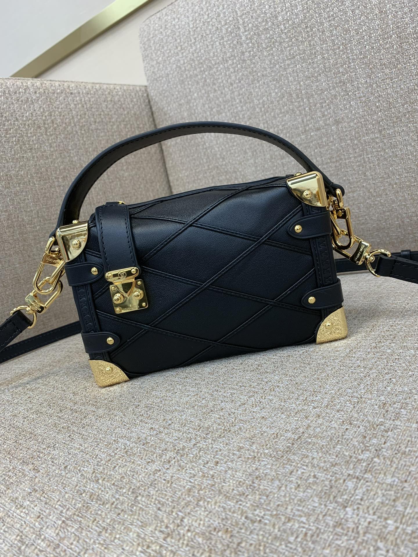 LV Side Trunk малы сумка скура ягняці кантрасная строчка Malletage ромб S-lock зашчапка здымная ручка рамень-вышэйшая якасць