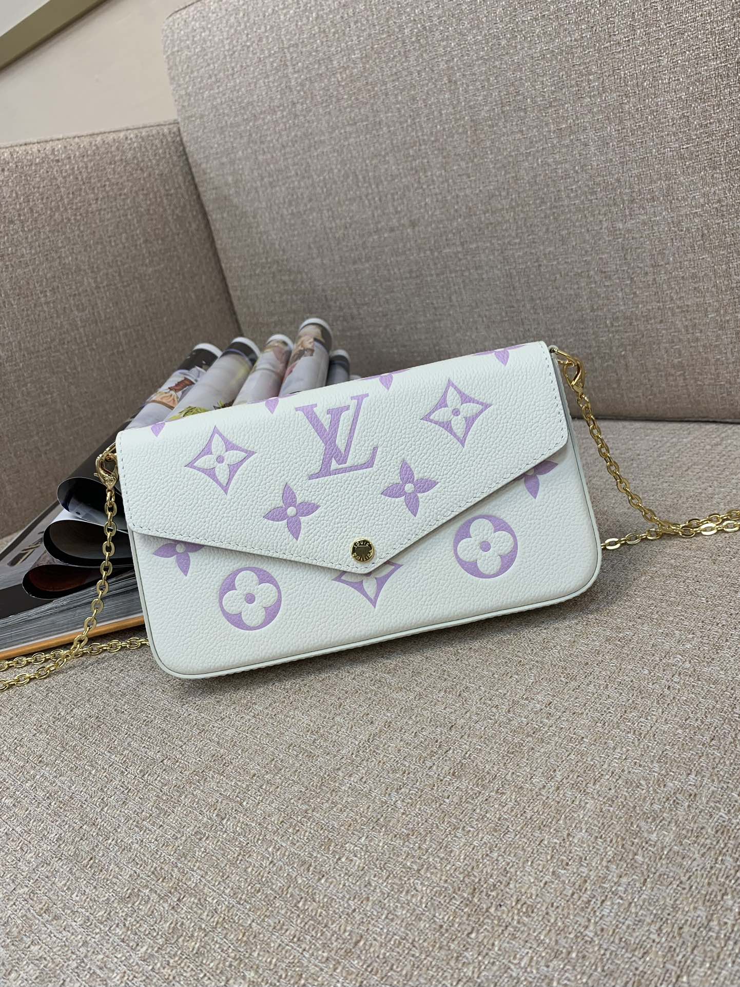 LV Pochette Félicie chaîne sac Monogram Empreinte cuir design bicolore pochette amovible chaîne épaule bandoulière pochette - qualité supérieure