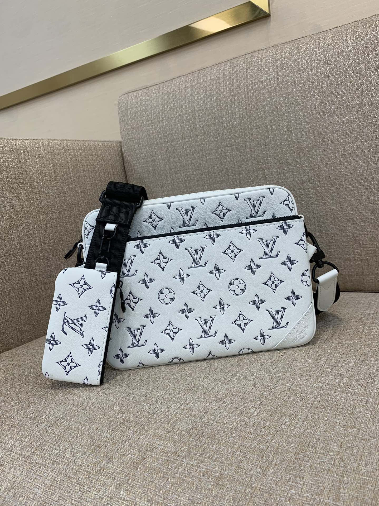 LV Voyager Small Messenger Bag Monogram Shadow Leather LV Buckle Adjustable Strap Large Capacity Crossbody - Top Quality