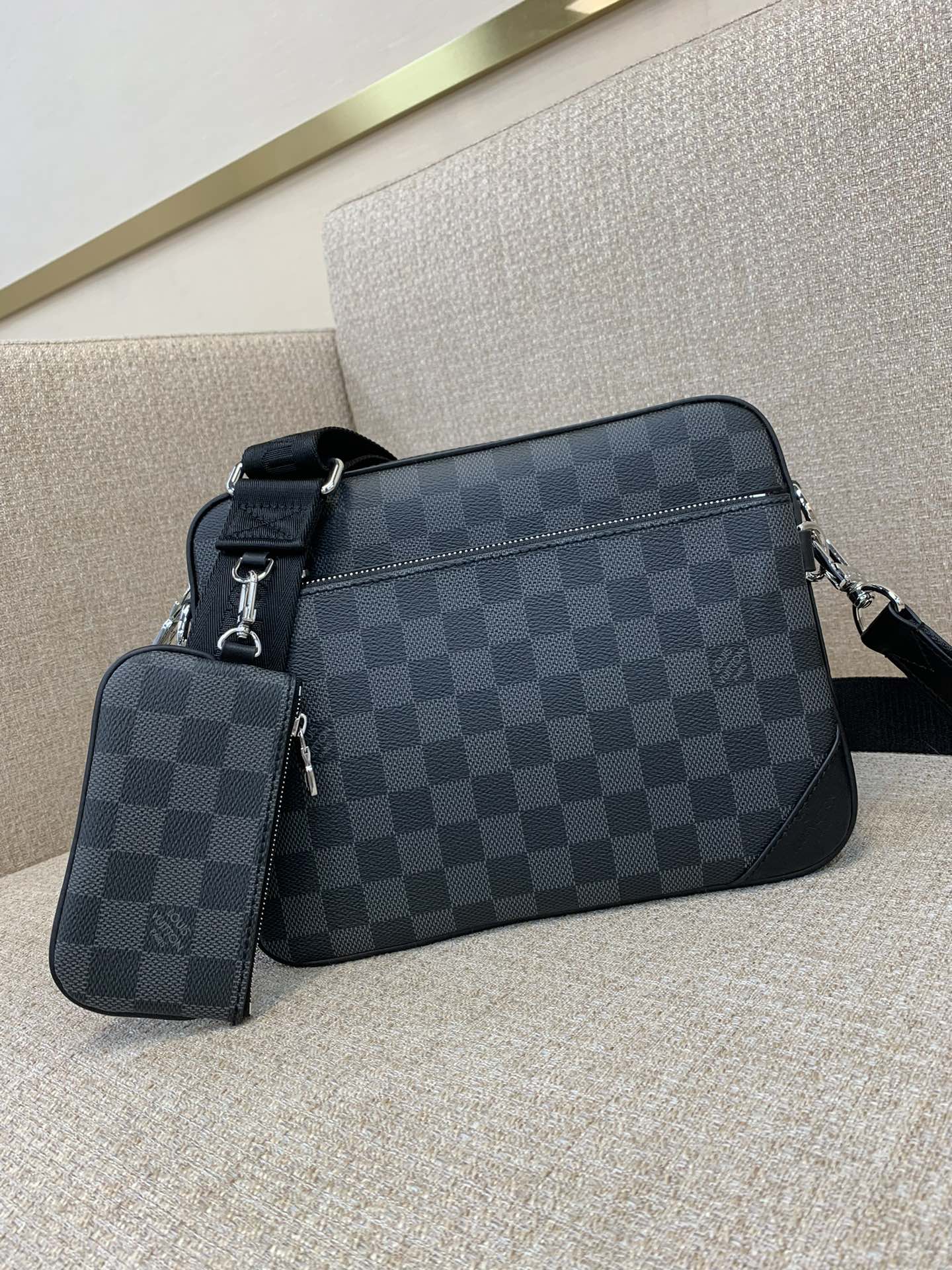 LV Voyager Small Messenger Bag Monogram Shadow Leather LV Buckle Adjustable Strap Large Capacity Crossbody - Top Quality