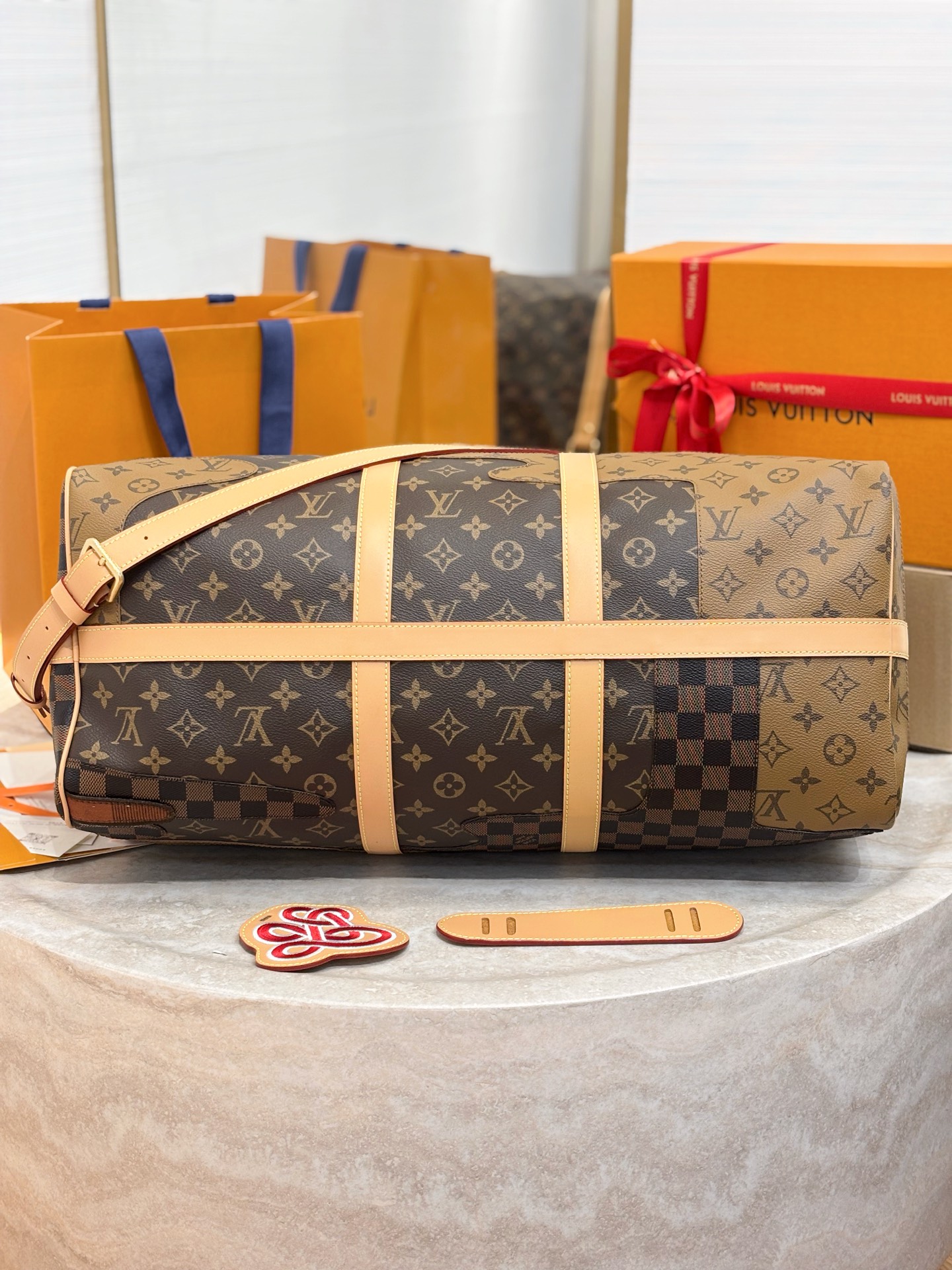 Louis Vuitton Keepall Bandouli re 50 Brown Monogram Damier patchwork 50 travel