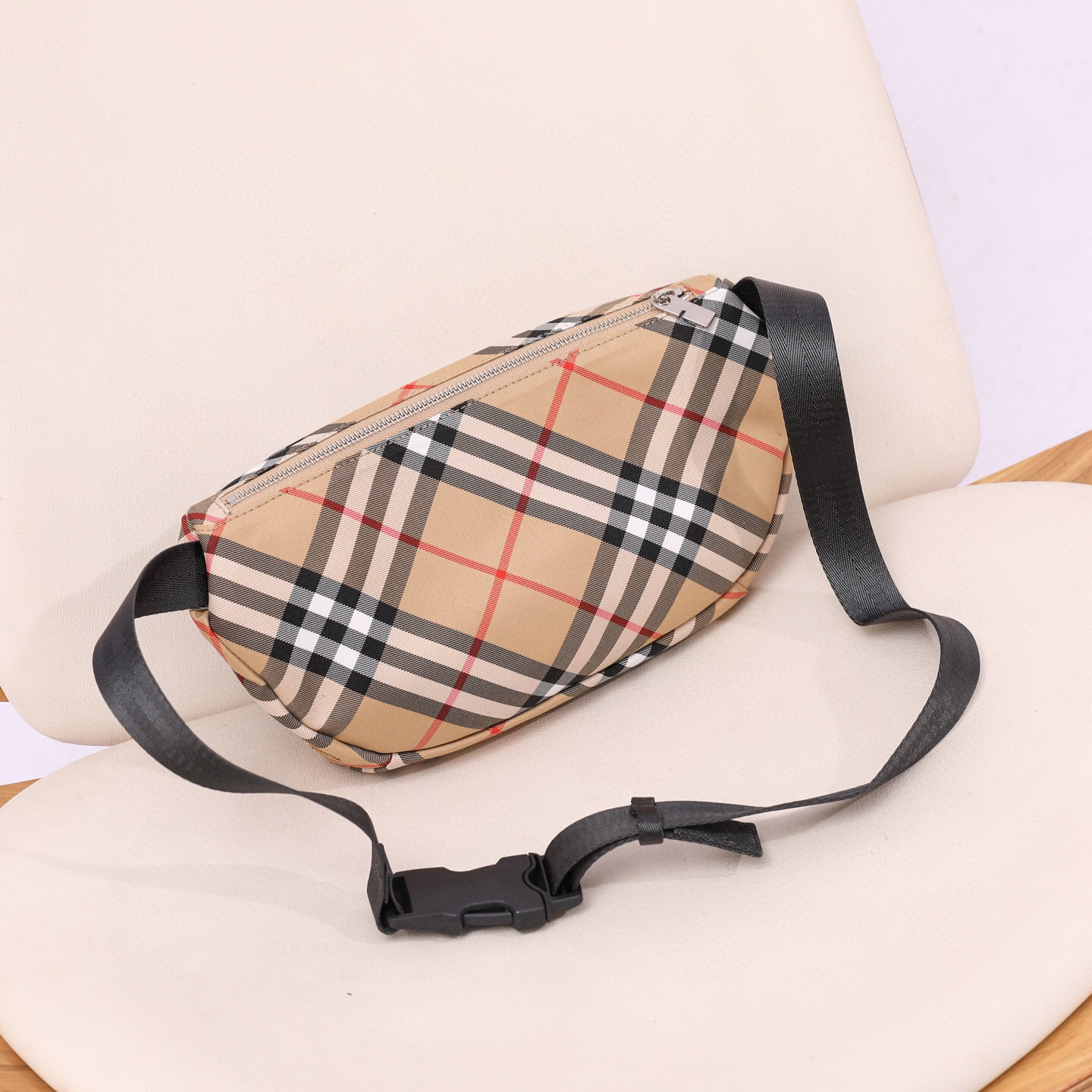 Burberry Belt Bag in Check Canvas with Leather Trim, Adjustable Strap 3 i1744688047724 879 0 1