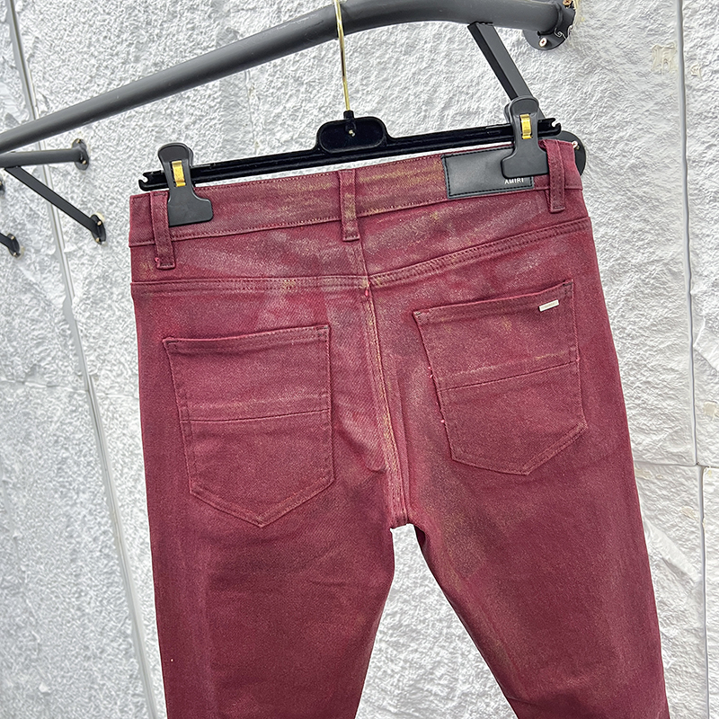 Amiri Burgundy Coated Jeans - Slim Fit, Modern Style, Various Sizes 3 o 1iq82immo16au1ir31rlk19uok5o1