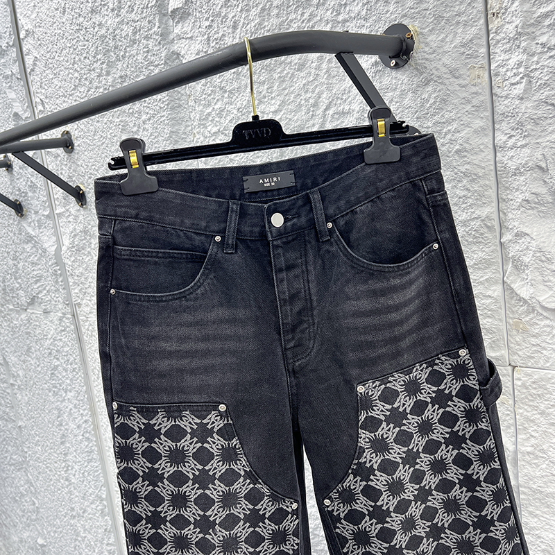 Amiri Men's Black Jeans with Patterned Appliqués - New Style, Various Sizes 4 o 1iq82p2j5qpv1c5619f65siua4