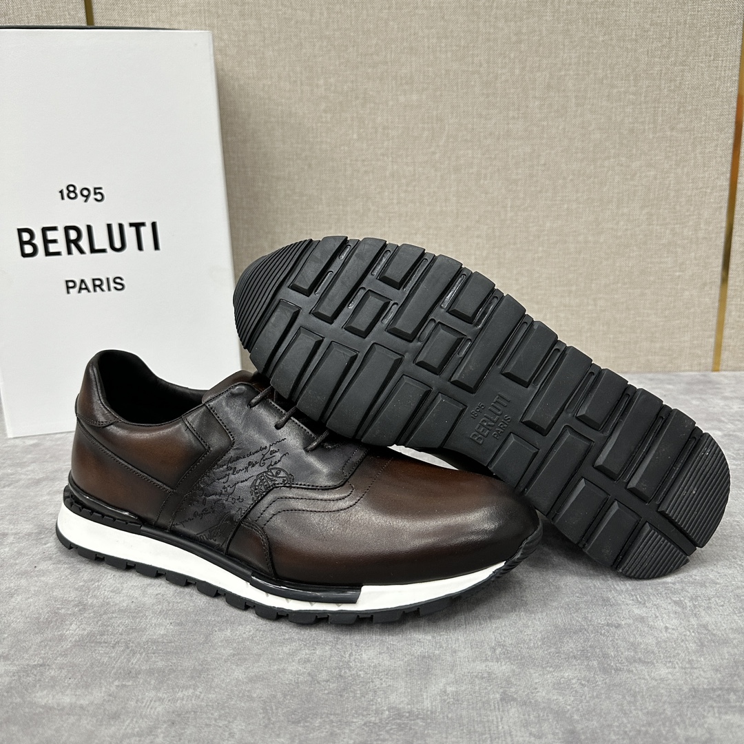 Berlut*布鲁提升级版第三代私模大底FastTrack皮革运动鞋官方11,200最新款男士休闲运动跑