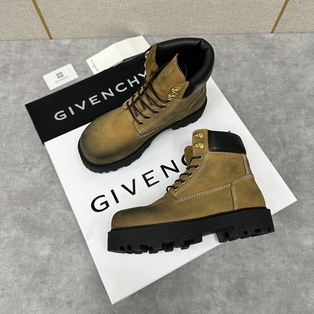 GVX纪梵-希GIVENCH*Show系列马丁靴秋冬新款战靴进口牛皮革短靴/做旧效果绒面皮革大黄靴采用进