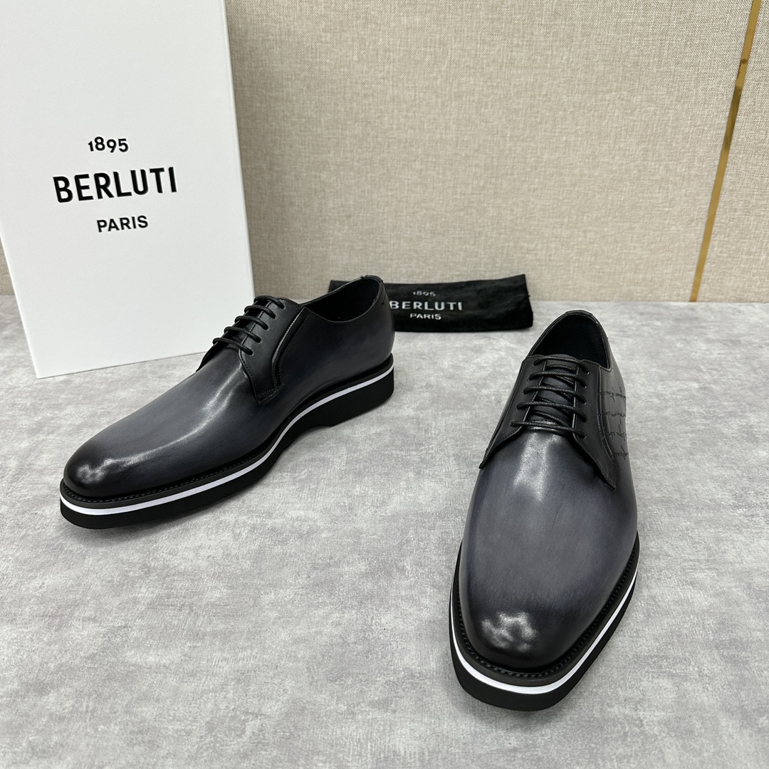 BERLUT*布鲁提NewAlessio皮革牛津鞋官方17,100男士厚底皮鞋此款男鞋鞋面采用进口皮胚手