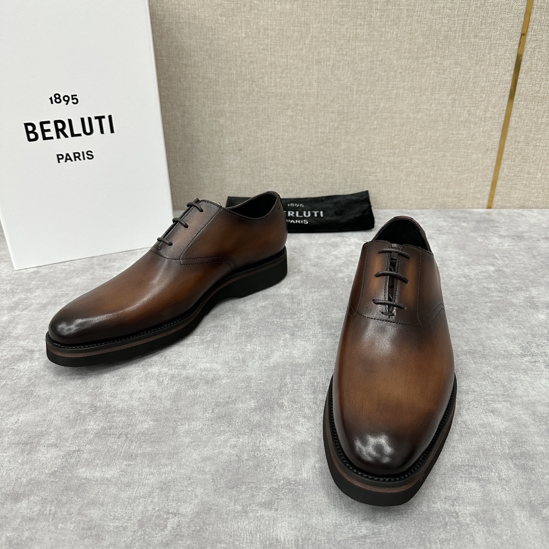 BERLUT*布鲁提NewAlessio皮革牛津鞋官方17,100男士厚底皮鞋此款男鞋鞋面采用进口皮胚手