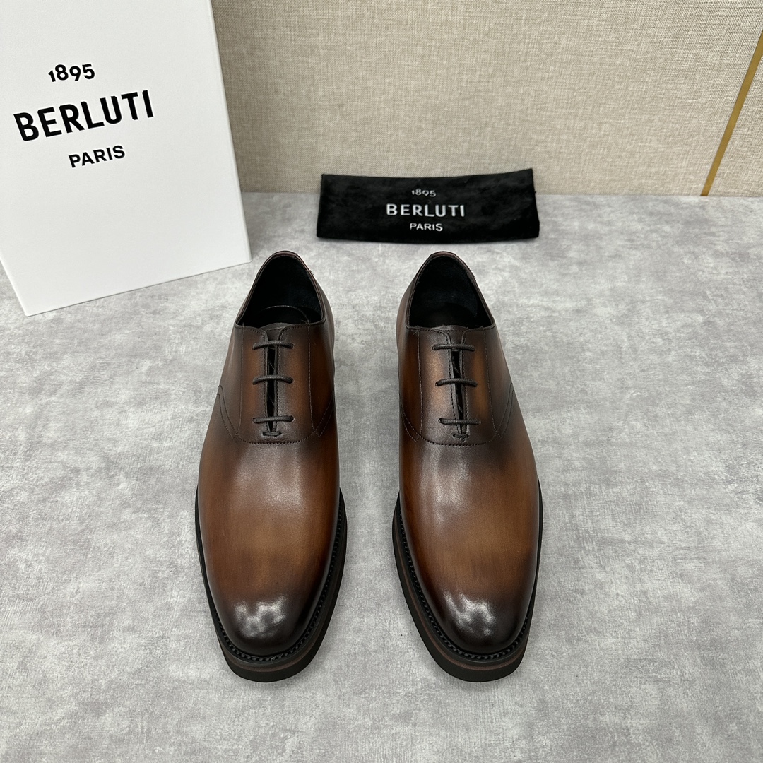 BERLUT*布鲁提NewAlessio皮革牛津鞋官方17,100男士厚底皮鞋此款男鞋鞋面采用进口皮胚手