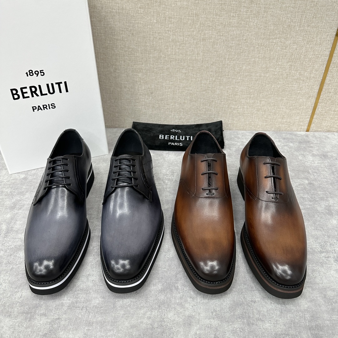 BERLUT*布鲁提NewAlessio皮革牛津鞋官方17,100男士厚底皮鞋此款男鞋鞋面采用进口皮胚手