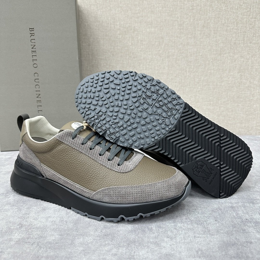 BC新品BrunelloCucinell*反毛皮冲孔拼接荔枝纹低帮运动鞋官方8,400新材料和对比细节重