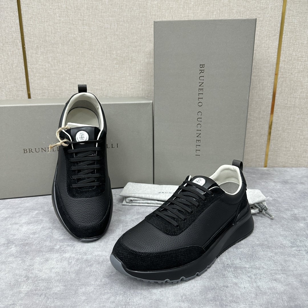 BC新品BrunelloCucinell*反毛皮冲孔拼接荔枝纹低帮运动鞋官方8,400新材料和对比细节重