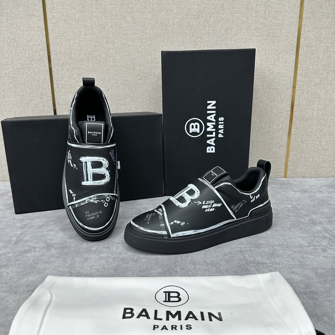 巴尔曼BALMAI*B-Court字母印花魔术贴运动鞋新款男士平底休闲鞋采用进口牛皮打造鞋帮醒目立体B字
