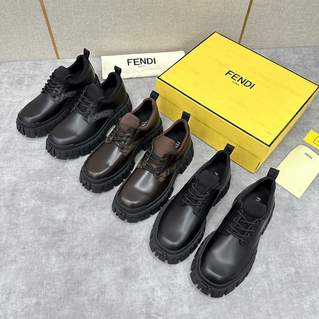 FD新品Fend*Force黑色牛皮系带皮鞋方头德比鞋官方7,200采用雾面哑光牛皮拼接撞色烟灰色和黑白