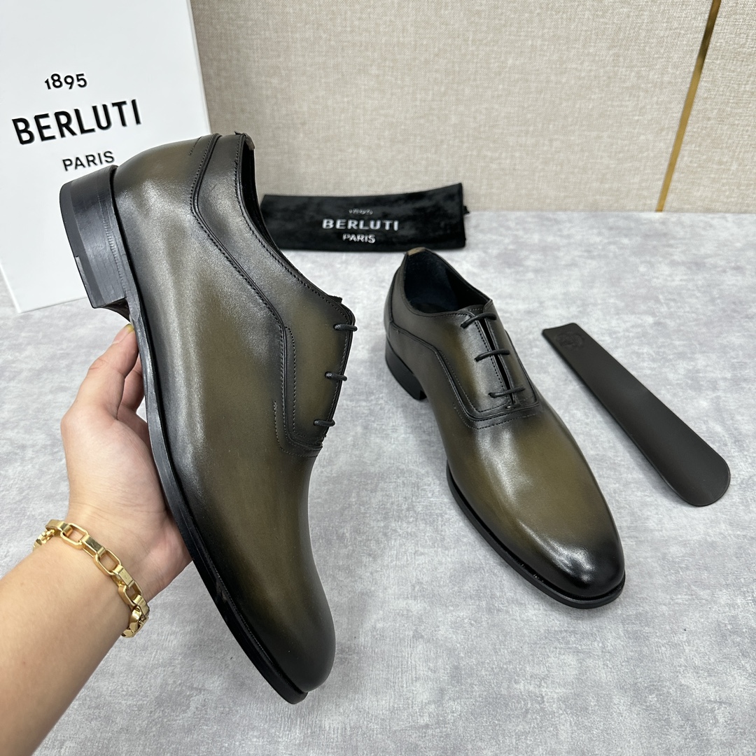 Berlut*/布鲁提最新款商务正装皮鞋布洛克雕花牛津鞋采用意大利进口小牛皮制成高品质材料擦色处理配上拉