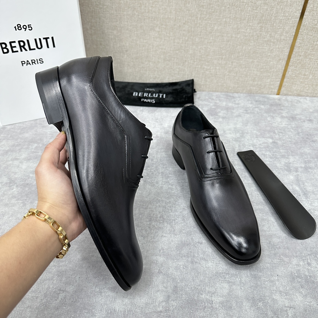 Berlut*/布鲁提最新款商务正装皮鞋布洛克雕花牛津鞋采用意大利进口小牛皮制成高品质材料擦色处理配上拉