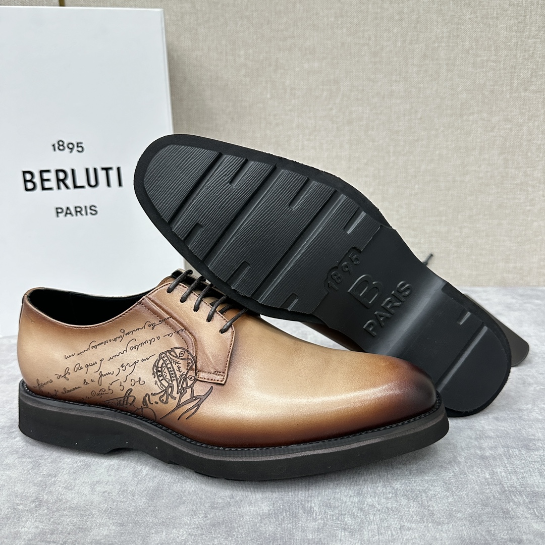 BERLUT*布鲁提NewAlessio皮革牛津鞋官方17,100男士厚底皮鞋此款男鞋鞋面采用进口皮胚手