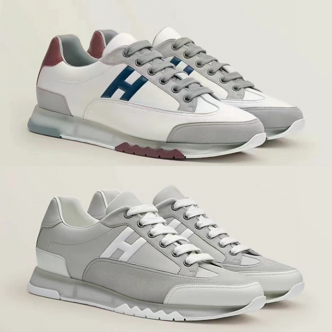 Hermes Shoes Sneakers Splicing Calfskin Cowhide Rubber Sweatpants