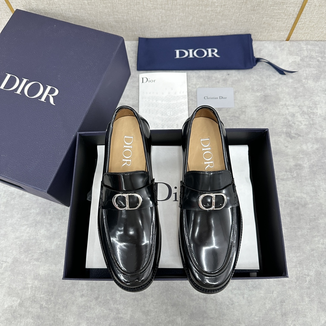 Dior Loafers Plain Toe Single Layer Shoes Beige Black Printing Calfskin Cowhide Genuine Leather Oblique Low Tops