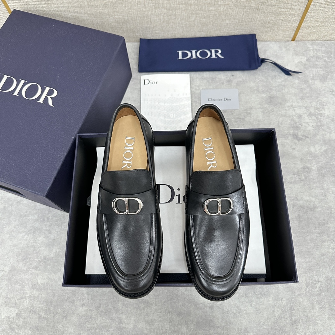 Dior Loafers Plain Toe Single Layer Shoes Beige Black Printing Calfskin Cowhide Genuine Leather Oblique Low Tops