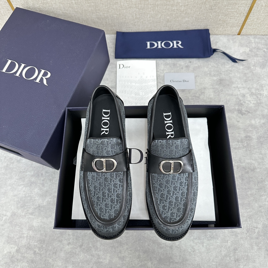 Dior Loafers Plain Toe Single Layer Shoes Beige Black Printing Calfskin Cowhide Genuine Leather Oblique Low Tops