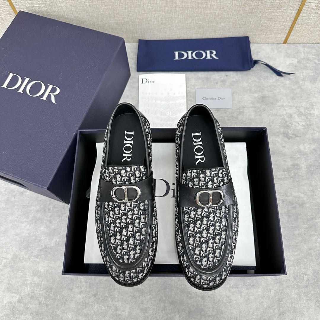 Dior AAAAA+
 Loafers Plain Toe Single Layer Shoes Beige Black Printing Calfskin Cowhide Genuine Leather Oblique Low Tops