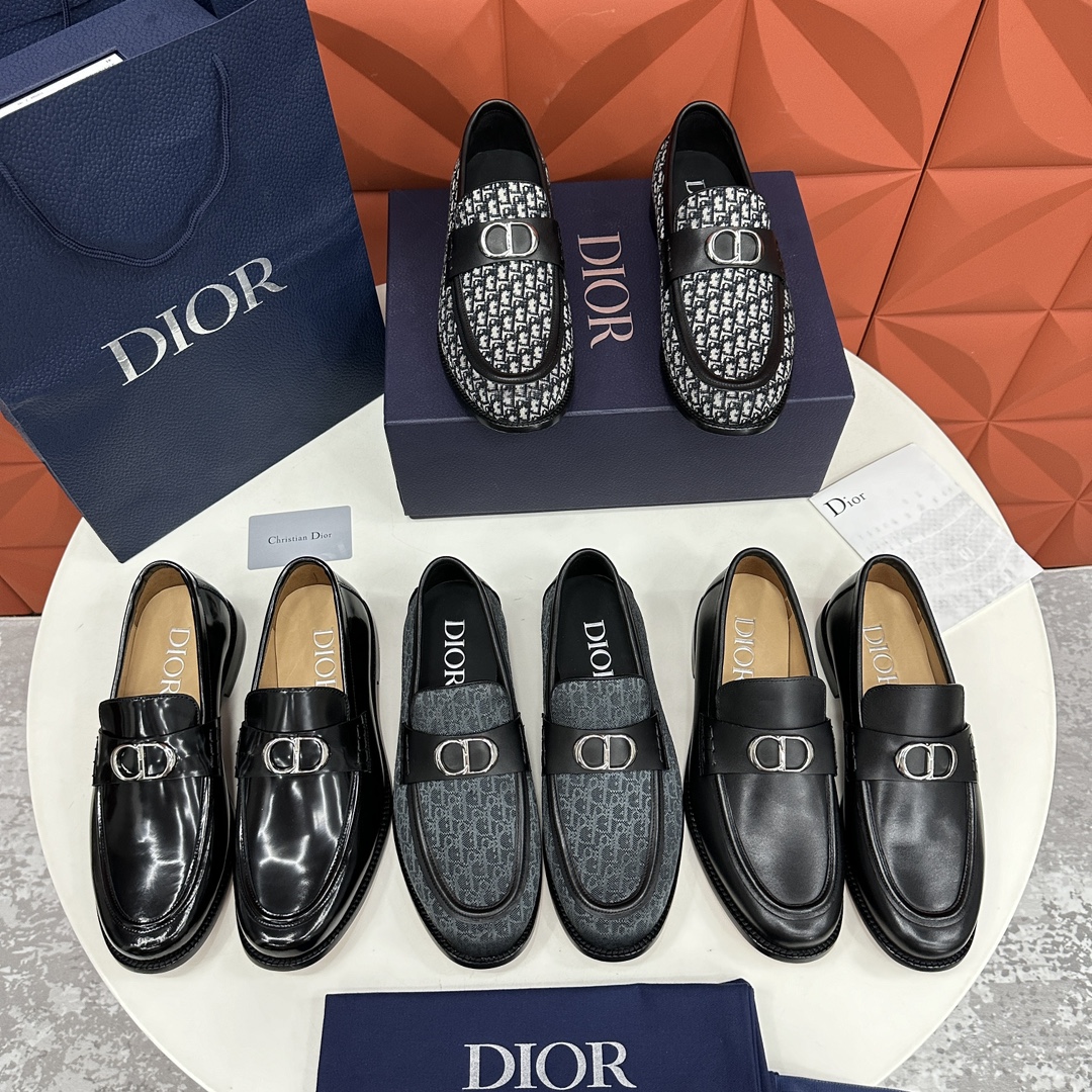 Dior Loafers Plain Toe Single Layer Shoes Buy 1:1
 Beige Black Printing Calfskin Cowhide Genuine Leather Oblique Low Tops