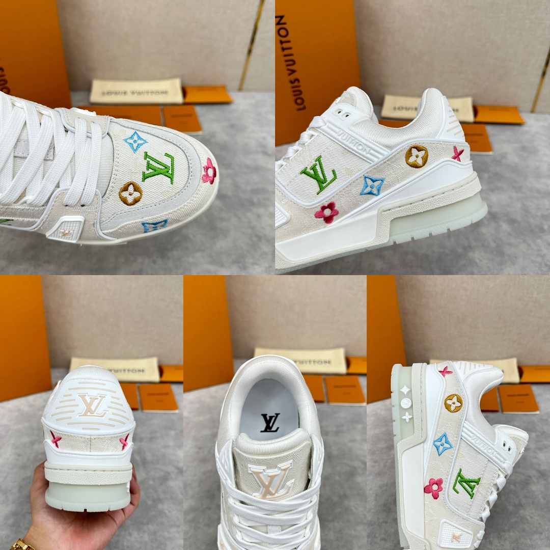 L家新品L*V路易新款TRAINER系列运动鞋以Monogram丹宁布牛仔布玩味刺绣色彩和比例玄机讲述V