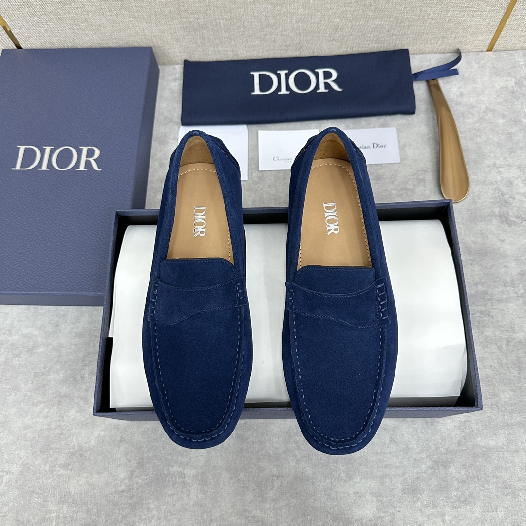 from China 2023 
 Dior AAA+
 Loafers Moccasin Single Layer Shoes Grey Silver Men Cowhide Rubber Casual