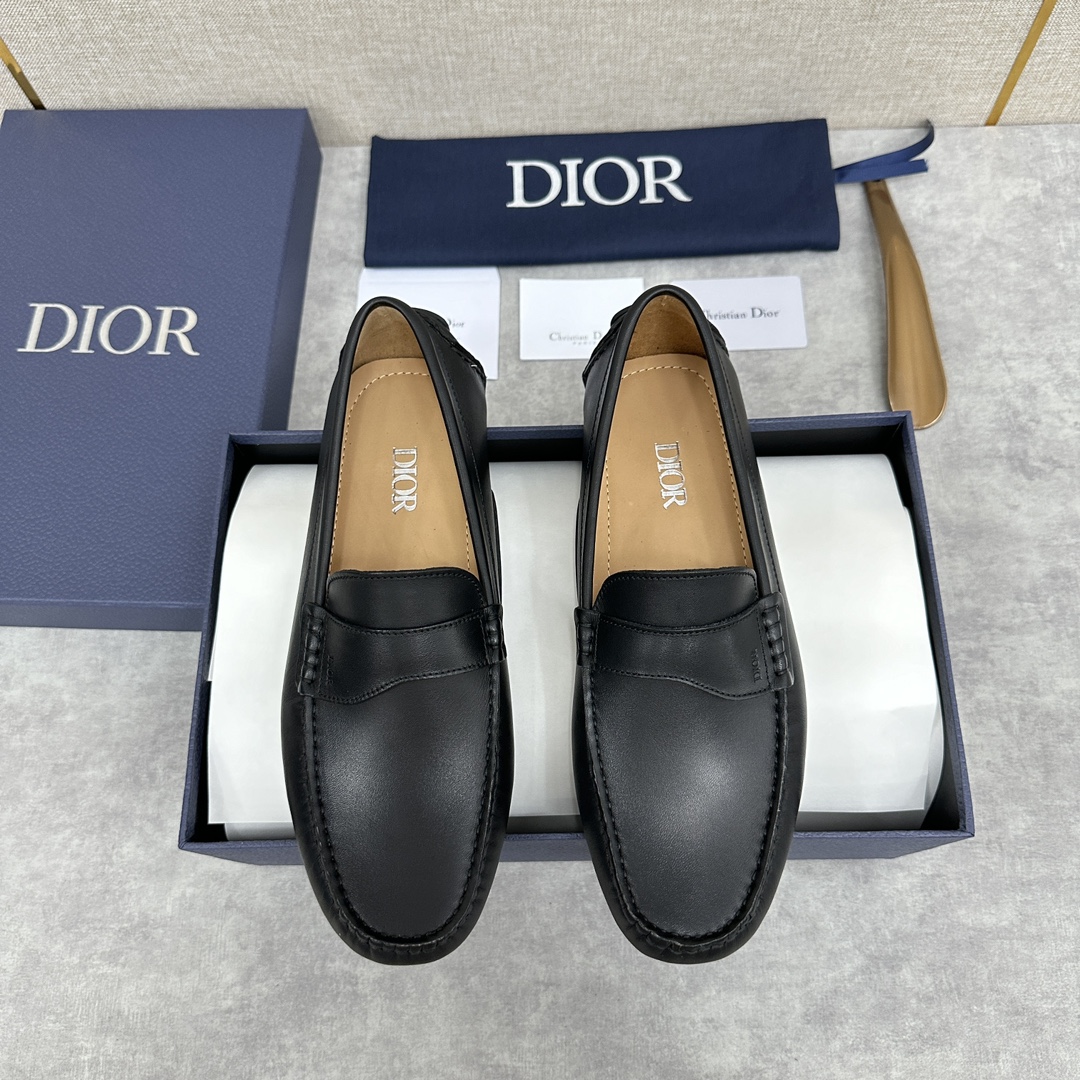 Dior Good
 Loafers Moccasin Single Layer Shoes Grey Silver Men Cowhide Rubber Casual