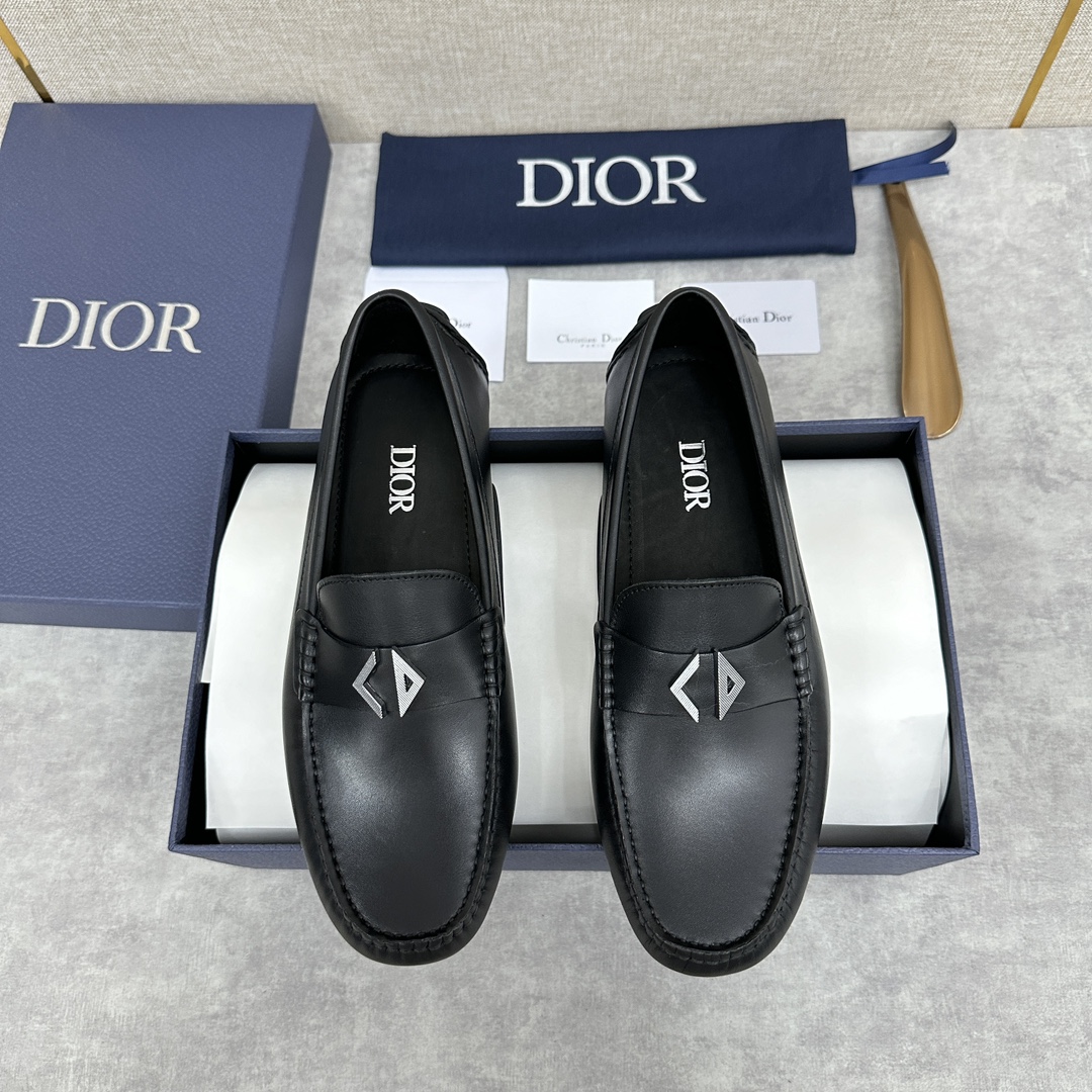 Dior Loafers Moccasin Single Layer Shoes Black Grey Men Cowhide Rubber Casual