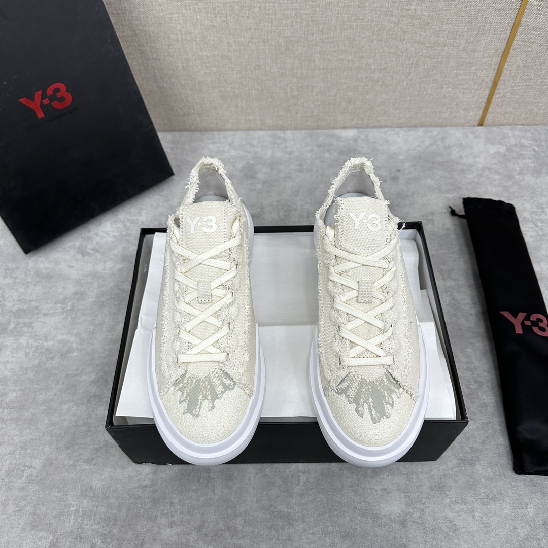 Y-3新品官网同步休闲鞋板鞋老头山本-耀司操刀重回经典的黑白配色搭配做旧帆布涂鸦鞋头系带休闲乞丐鞋百搭款