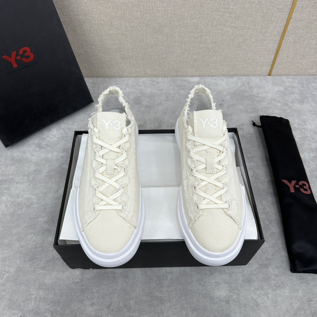 Y-3新品官网同步休闲鞋板鞋老头山本-耀司操刀重回经典的黑白配色搭配做旧帆布系带休闲乞丐鞋百搭款式厚底男