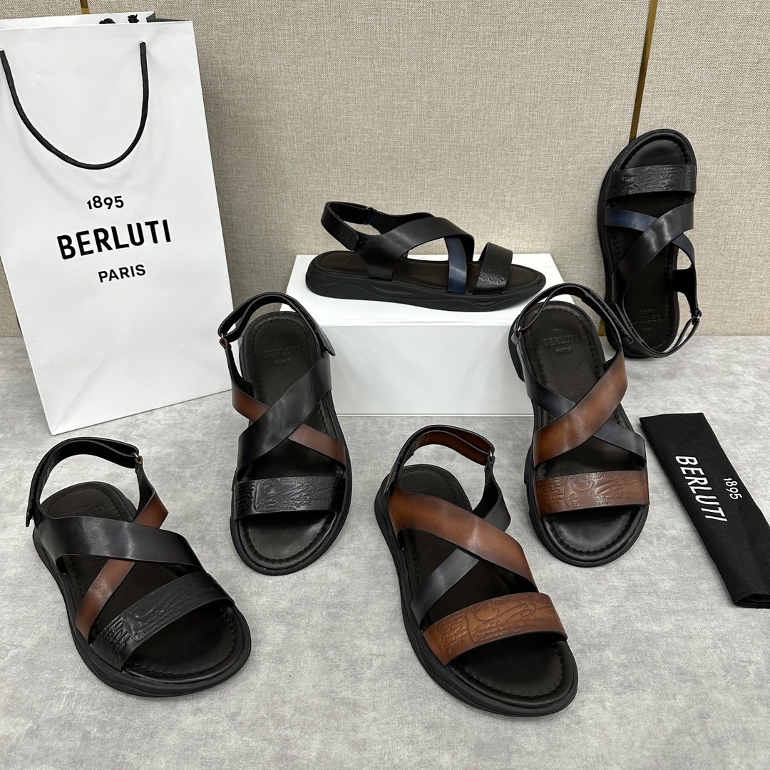 Berlut*布鲁提2024夏季凉鞋新品系列灵感新季新款Shadow皮革凉鞋官方9,900全新设计拖鞋简