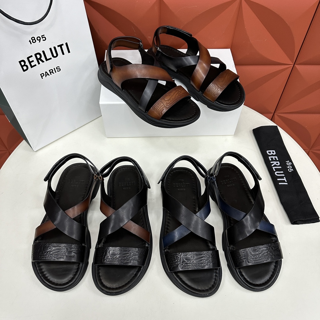 Berlut*布鲁提2024夏季凉鞋新品系列灵感新季新款Shadow皮革凉鞋官方9,900全新设计拖鞋简