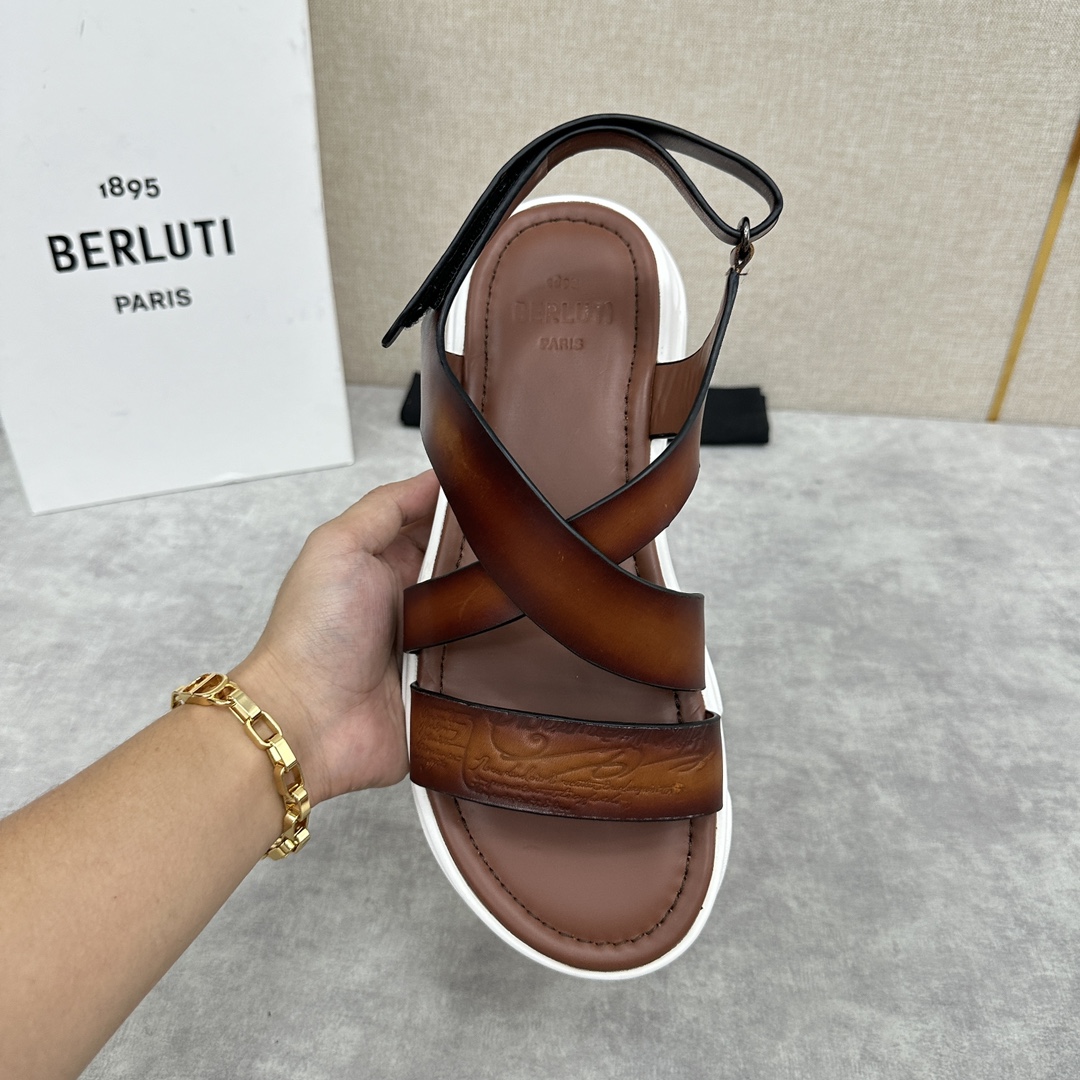 Berlut*布鲁提2024夏季凉鞋新品系列灵感新季新款Shadow皮革凉鞋官方9,900全新设计拖鞋简