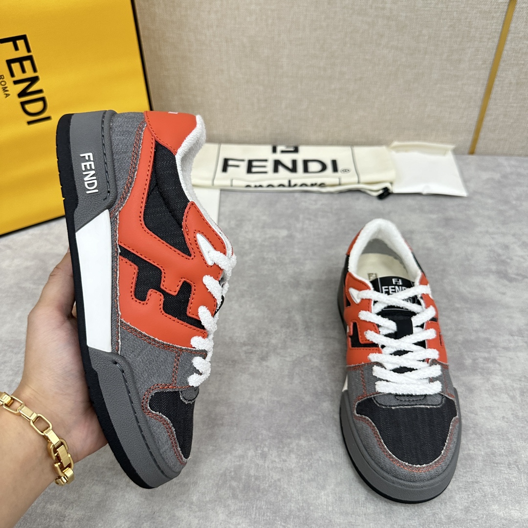 FD新品情侣款复古撞色运动鞋板鞋上Fend*Match紧凑设计运动鞋鞋舌带复古标签侧面饰有立体感FF图案