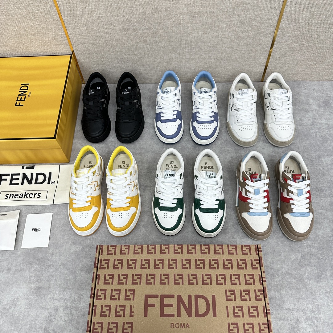 FD新品情侣款复古撞色运动鞋板鞋上Fend*Match紧凑设计运动鞋鞋舌带复古标签侧面饰有立体感FF图案